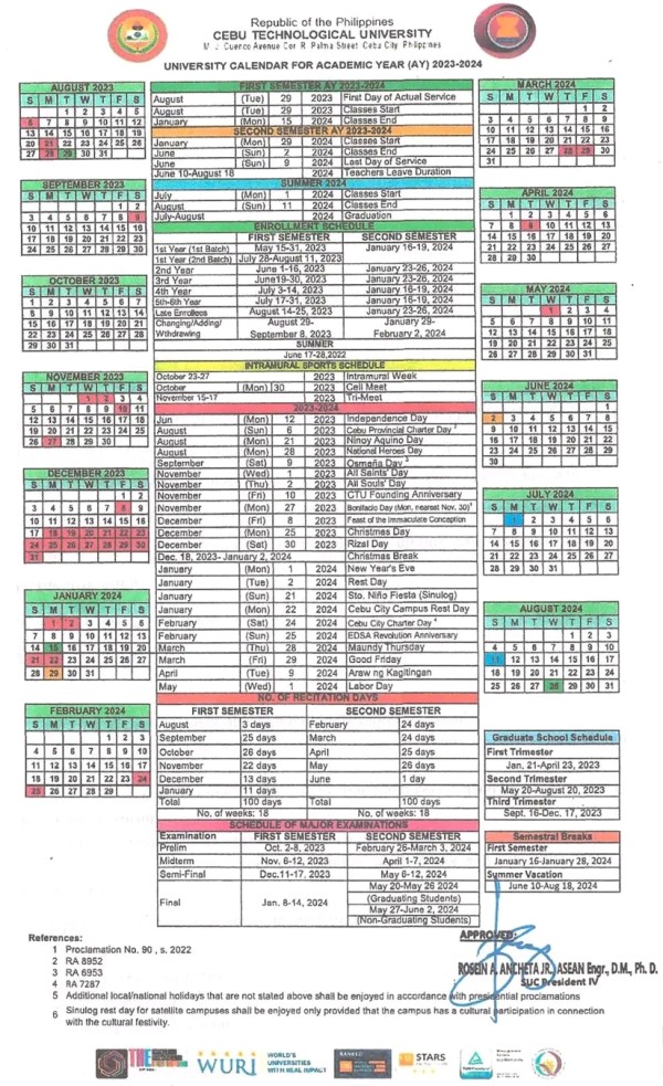 2023-2024 UNIVERSITY CALENDAR calendar الدراسة 2023 2024 philippines