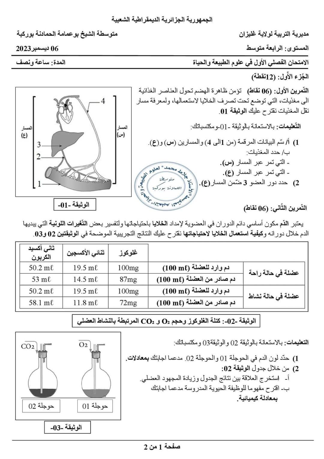 اختبار العلوم الطبيعية للسنة الرابعة 4 متوسط مع الحل 2024 الفصل الأول